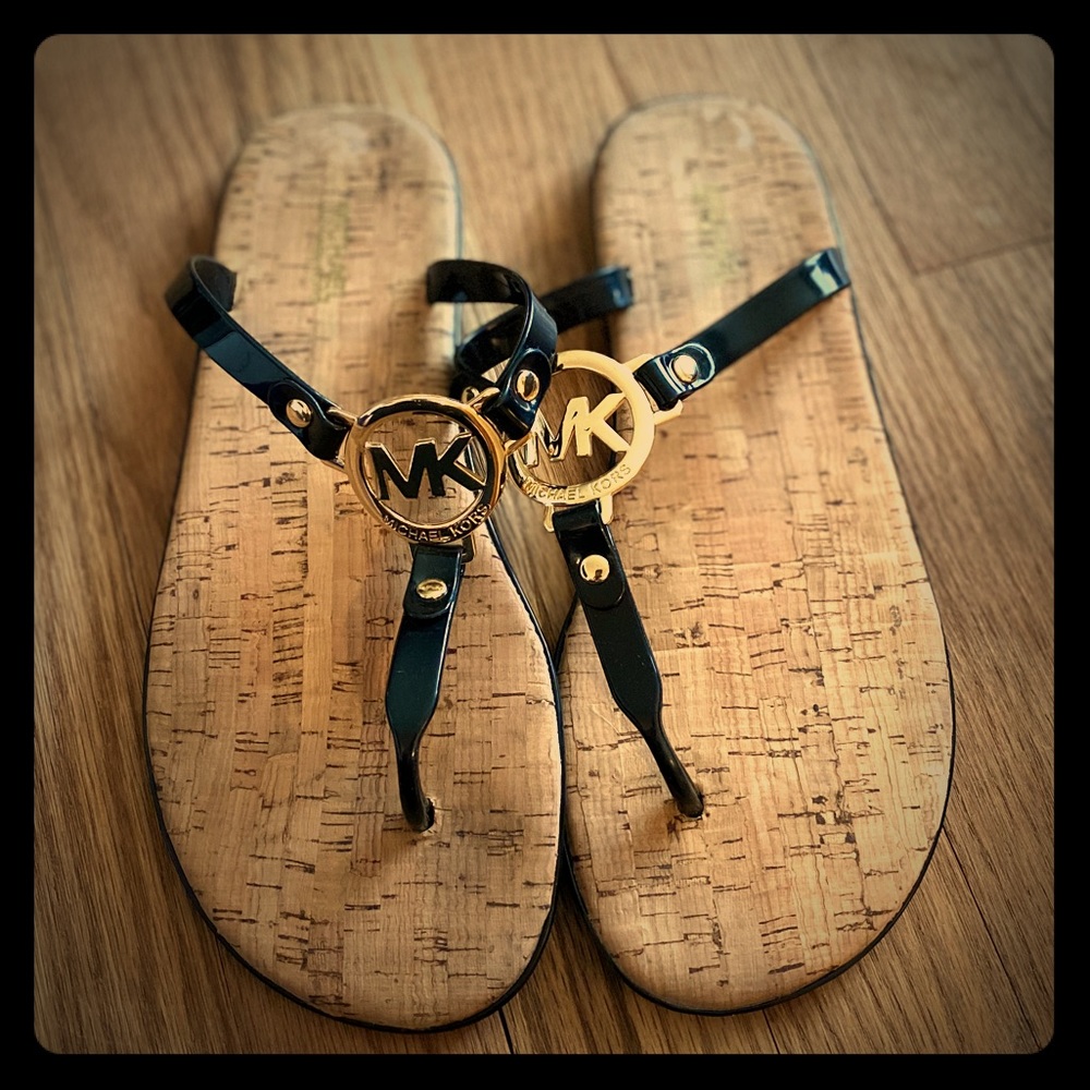 Michael Kors women’s cork logo flip flops